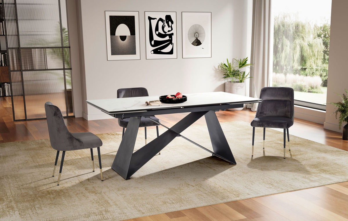 Eetkamertafel 180 - 260 cm uitschuifbaar keramiek glas wit