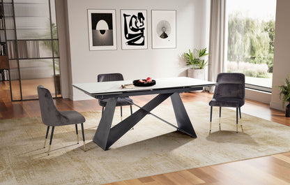 Eetkamertafel 180 - 260 cm uitschuifbaar keramiek glas wit