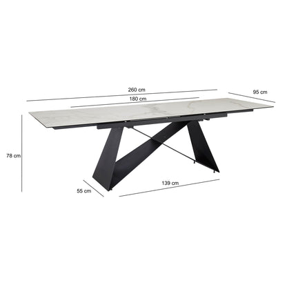 Eetkamertafel 180 - 260 cm uitschuifbaar keramiek glas wit