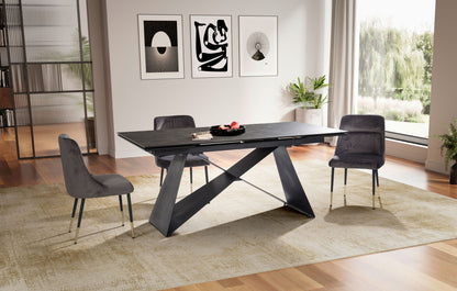 Eetkamertafel 180 - 260 cm uitschuifbaar keramiek glas zwart