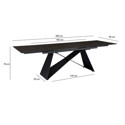 Eetkamertafel 180 - 260 cm uitschuifbaar keramiek glas zwart