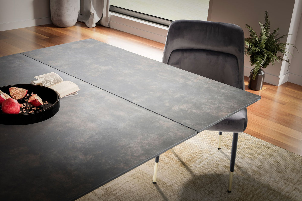 Eetkamertafel 180 - 260 cm uitschuifbaar keramiek glas zwart