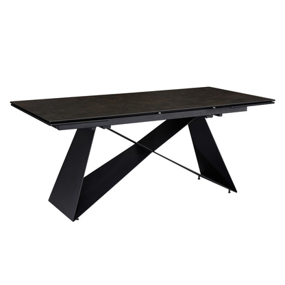 Eetkamertafel 180 - 260 cm uitschuifbaar keramiek glas zwart