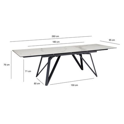 Eetkamertafel 180 - 260 cm uitschuifbaar keramiek glas wit