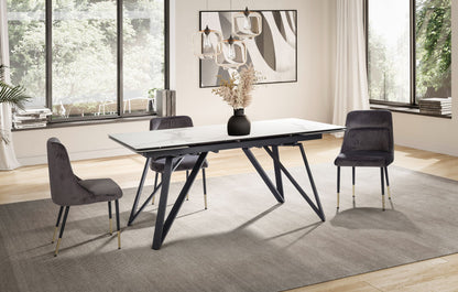 Eetkamertafel 180 - 260 cm uitschuifbaar keramiek glas wit
