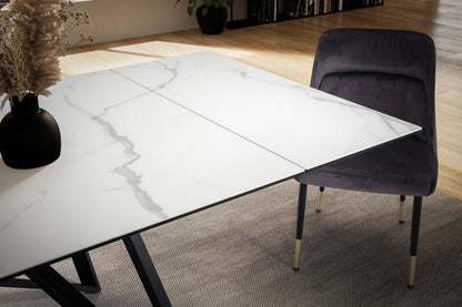 Eetkamertafel 180 - 260 cm uitschuifbaar keramiek glas wit