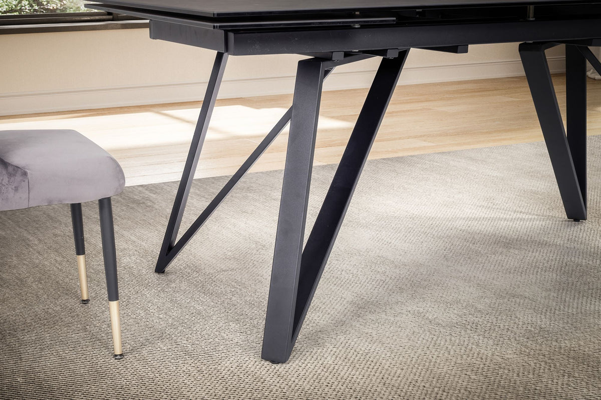 Eetkamertafel 180 - 260 cm uitschuifbaar keramiek glas zwart