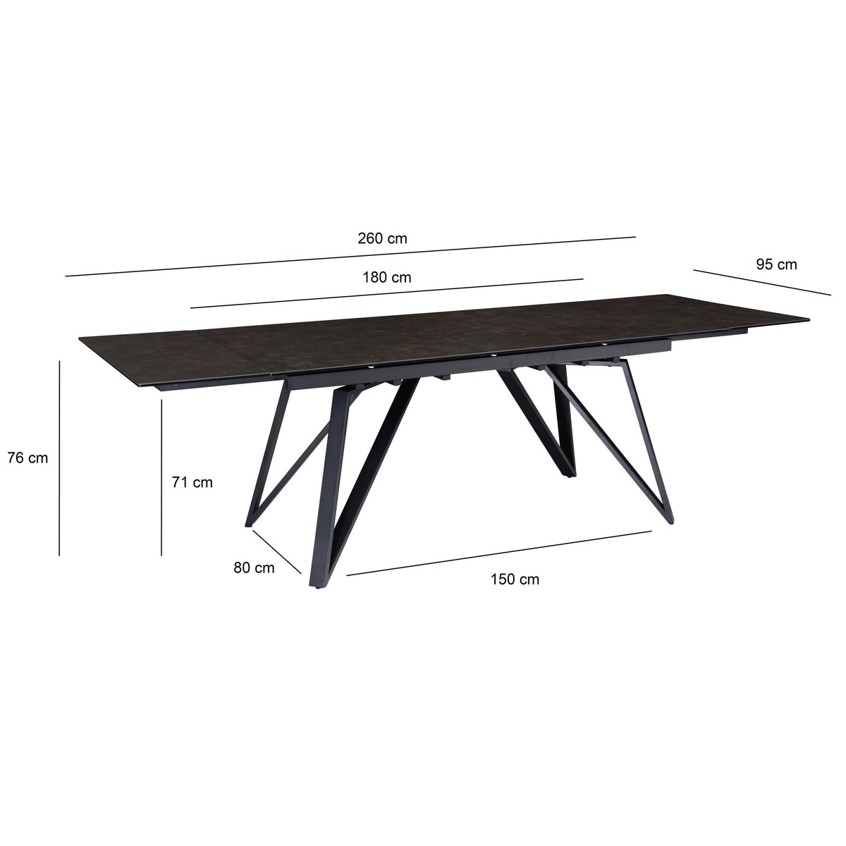 Eetkamertafel 180 - 260 cm uitschuifbaar keramiek glas zwart