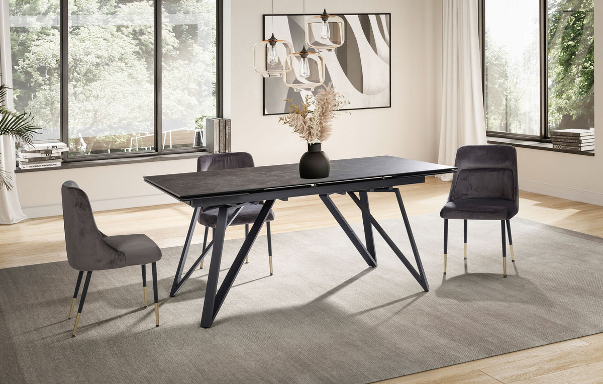 Eetkamertafel 180 - 260 cm uitschuifbaar keramiek glas zwart