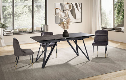 Eetkamertafel 180 - 260 cm uitschuifbaar keramiek glas zwart