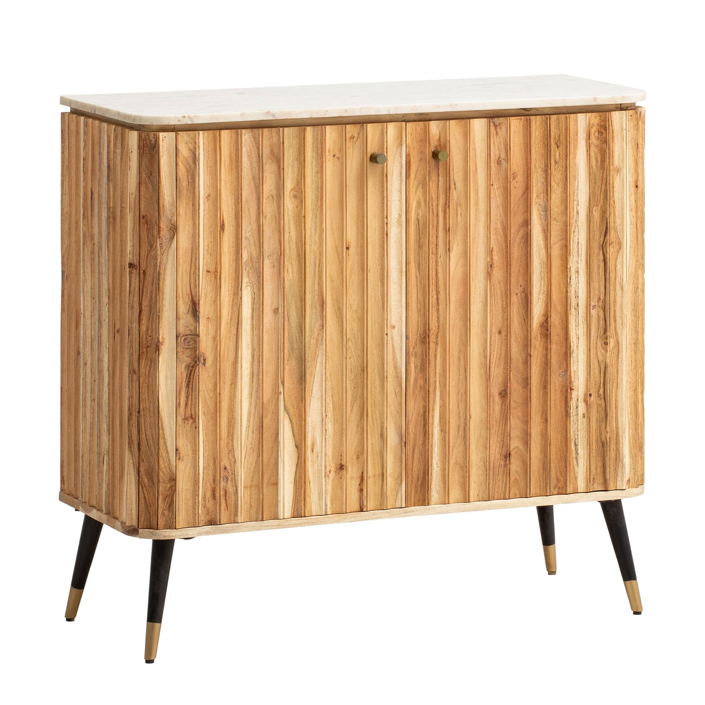 Home Bar Acacia massief hout 95x90x41 cm Wijnbar Echt marmer, kleine bar Modern, barkast met deuren en wijnrek, sterke drankkast met opbergruimte voor flessen en glazen
