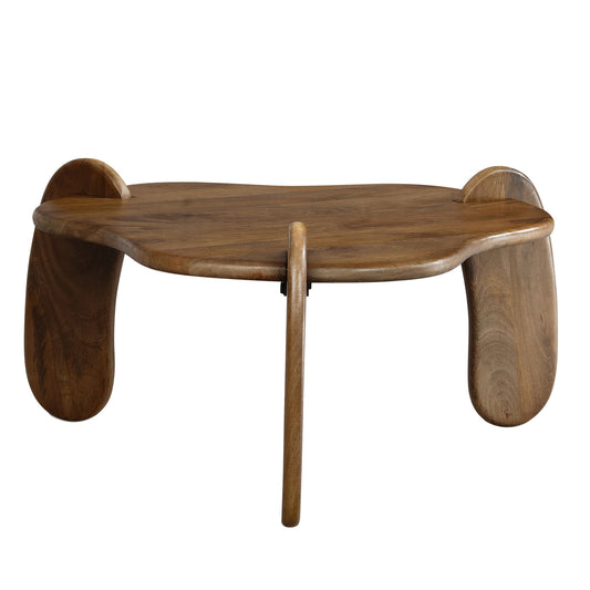 salontafel 78x78x39,5 cm mango massief hout walnootkleurige salontafel laag, driepoot woonkamertafel organisch, design salontafel woonkamer modern met natuurlijke houtnerf