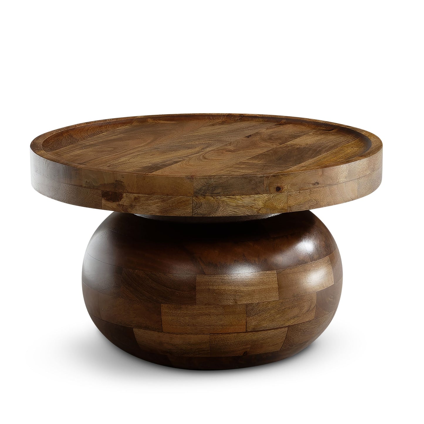 salontafel 50x50x30,5 cm mango massief hout walnootkleurige salontafel rond, design woonkamertafel laag, salontafel woonkamer modern met natuurlijke houtnerf