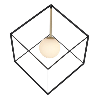 Hanger lamp "cadre", hanglamp retro gemaakt van metaal en glas in zwart en wit met een G9 -aansluiting, 30 cm zijlengte, voor woonkamer en kantoor.