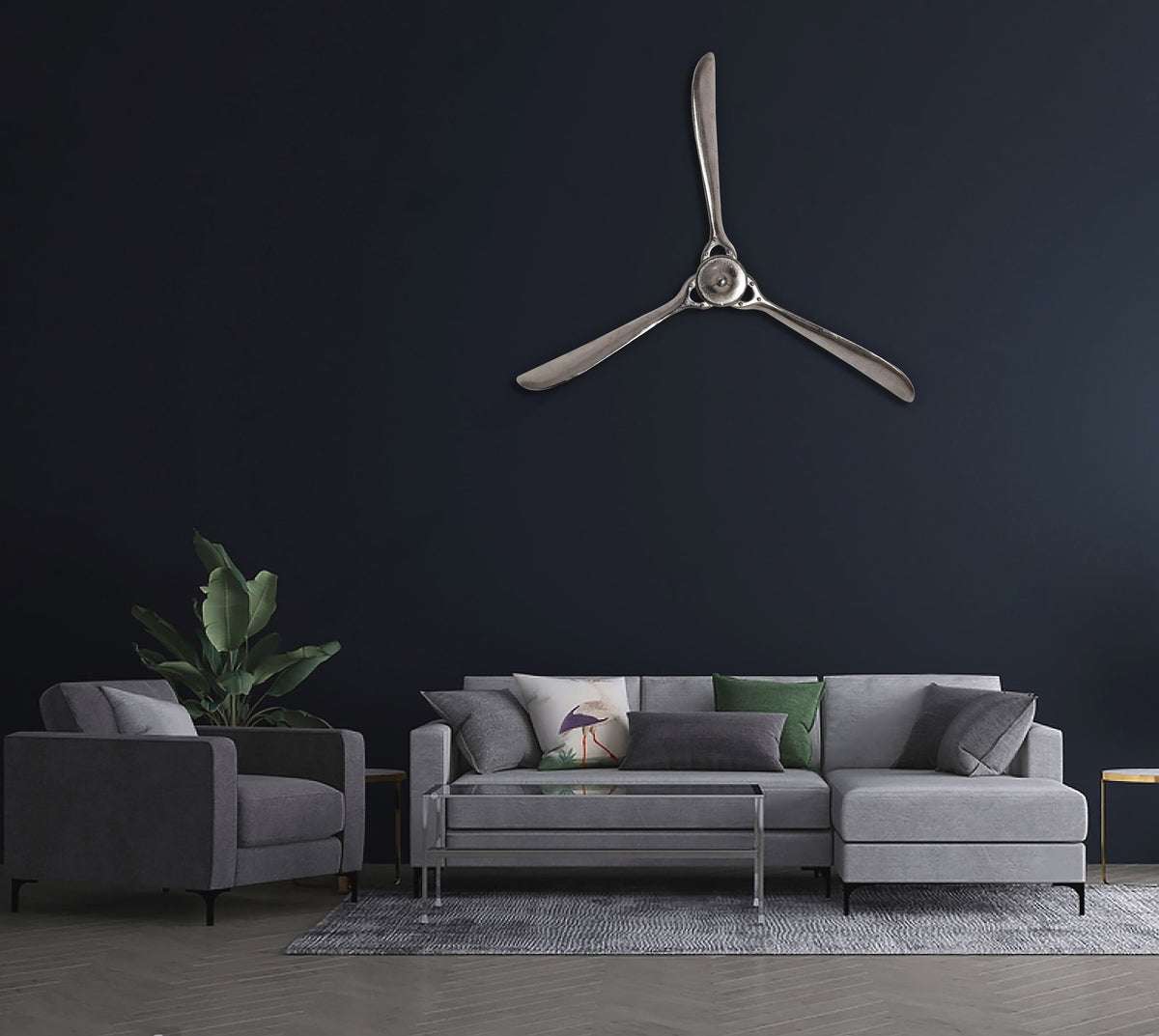 Decoratieve Propeller 85x85 cm Zilver Metalen Vliegtuig