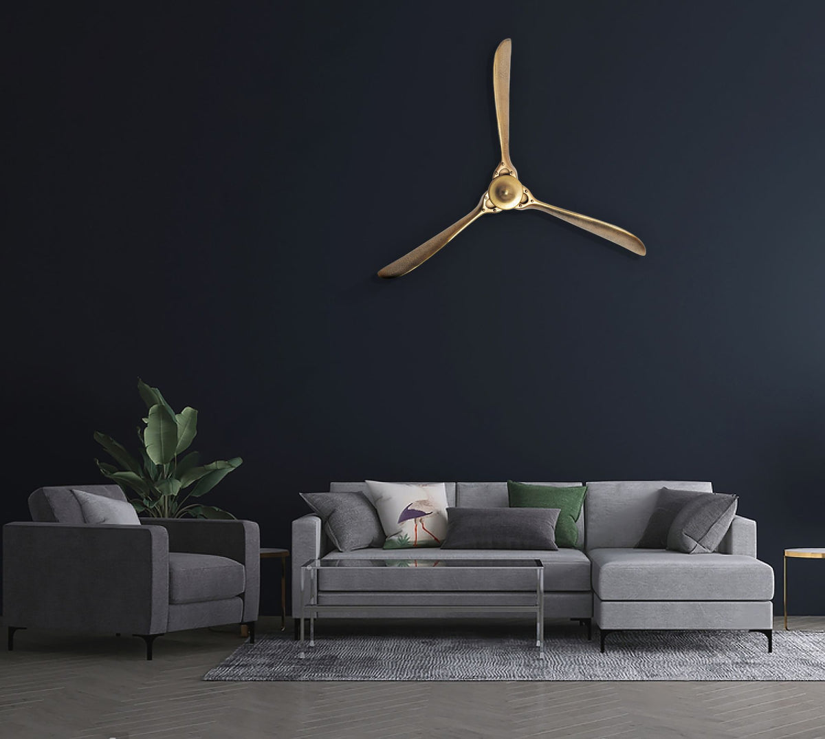 Decoratieve Propeller 85x85 cm Goud Metalen Vliegtuig