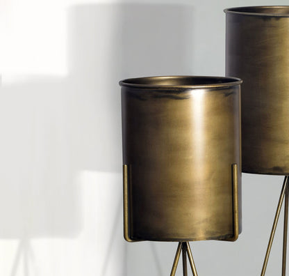 Bloempot set van 2 metalen plantenbakken goud met frame