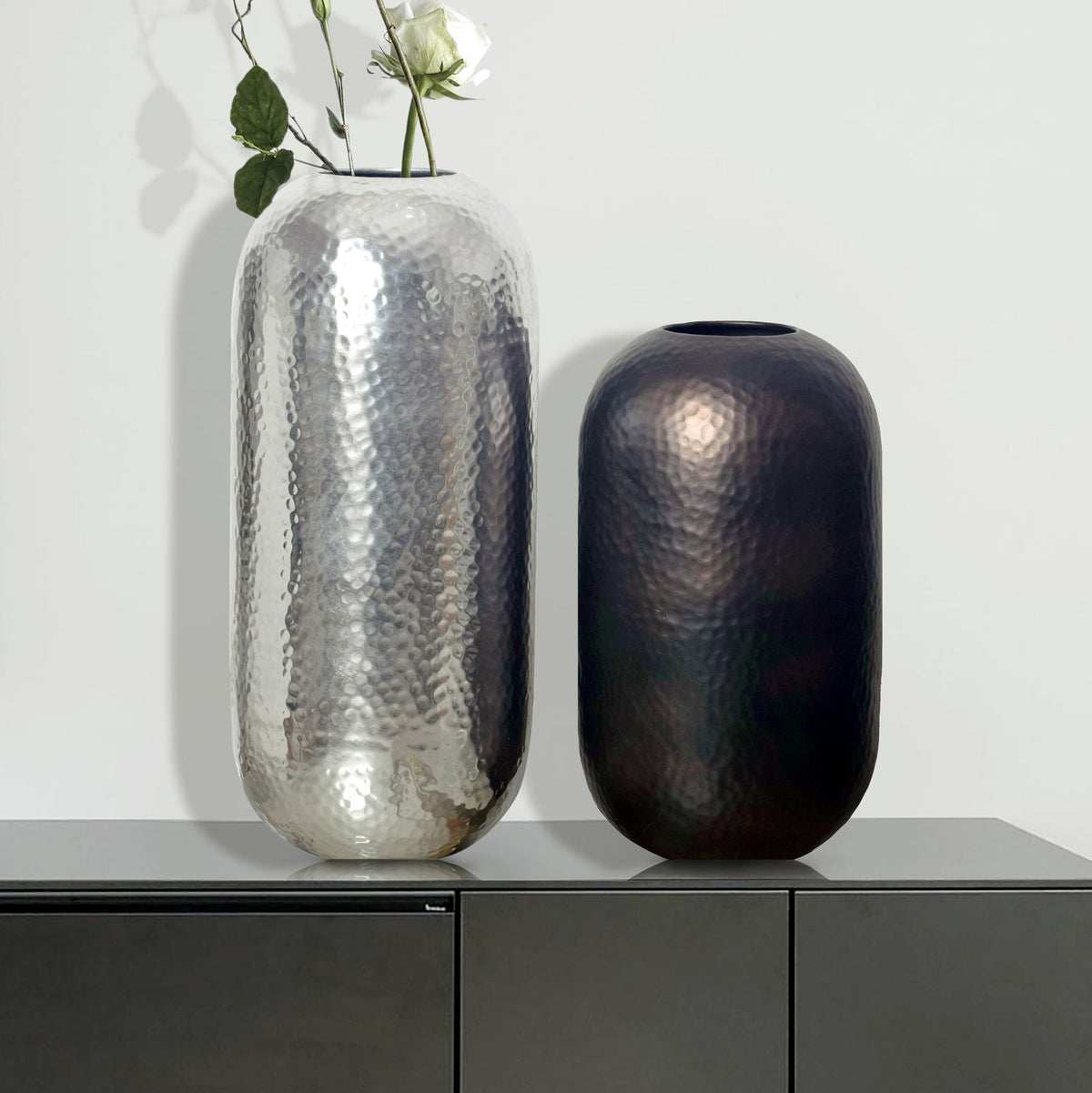 Decoratieve Vaas Set van 2 Aluminium Zilver Zwart-Brons