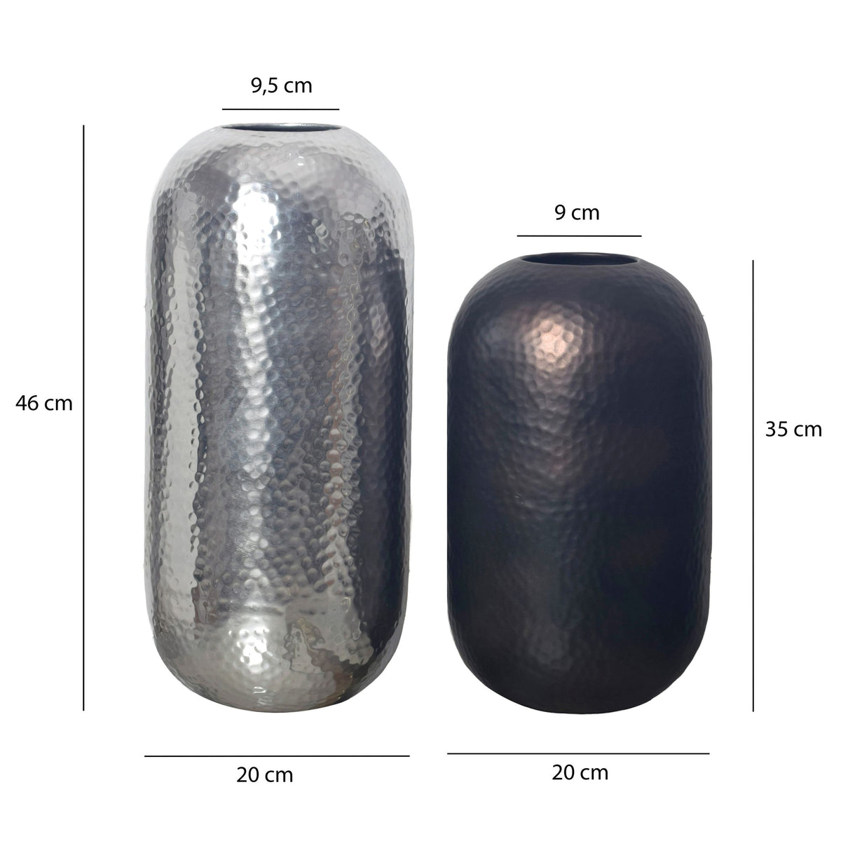 Decoratieve Vaas Set van 2 Aluminium Zilver Zwart-Brons