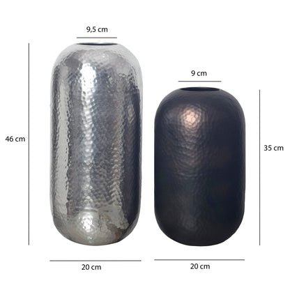 Decoratieve Vaas Set van 2 Aluminium Zilver Zwart-Brons