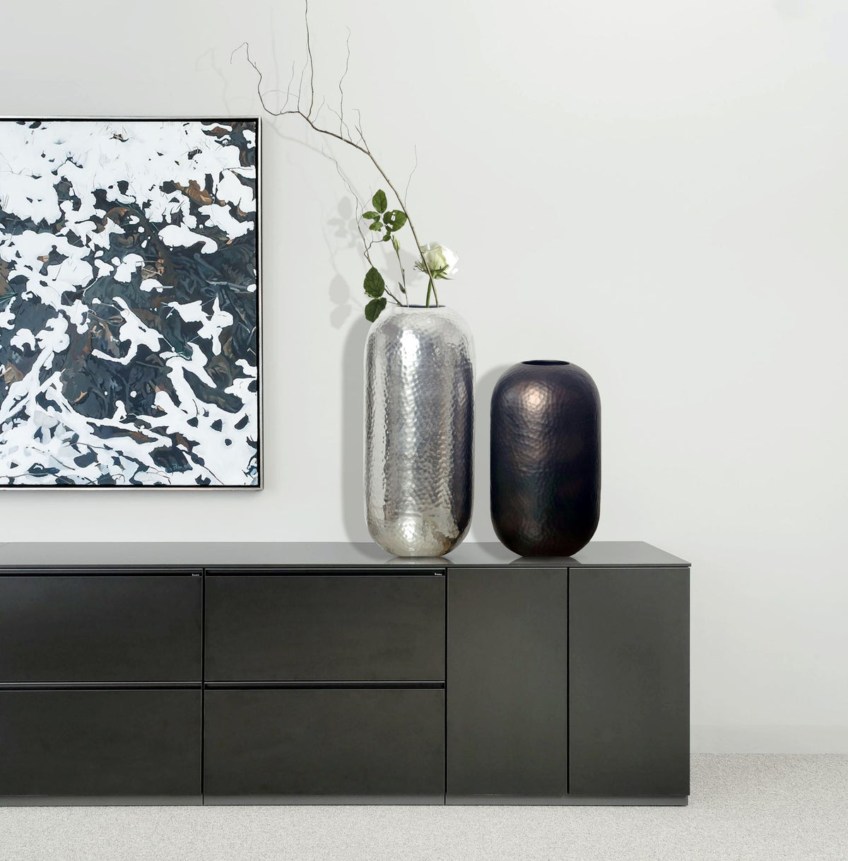 Decoratieve Vaas Set van 2 Aluminium Zilver Zwart-Brons