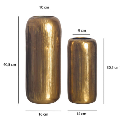 Decoratieve Vaas Set van 2 Aluminium Goud Cilinder
