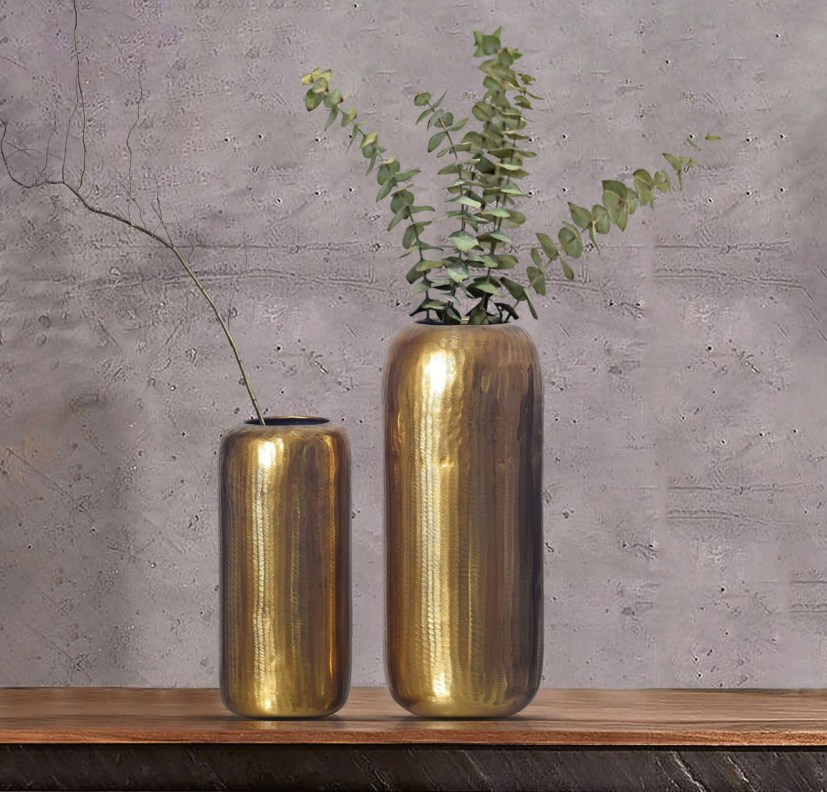 Decoratieve Vaas Set van 2 Aluminium Goud Cilinder