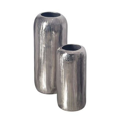 Decoratieve Vaas Set van 2 Aluminium Zilveren Cilinder