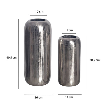 Decoratieve Vaas Set van 2 Aluminium Zilveren Cilinder