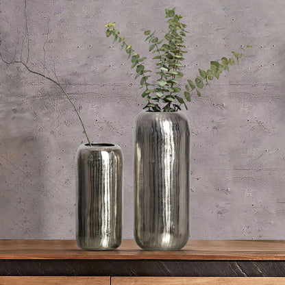 Decoratieve Vaas Set van 2 Aluminium Zilveren Cilinder