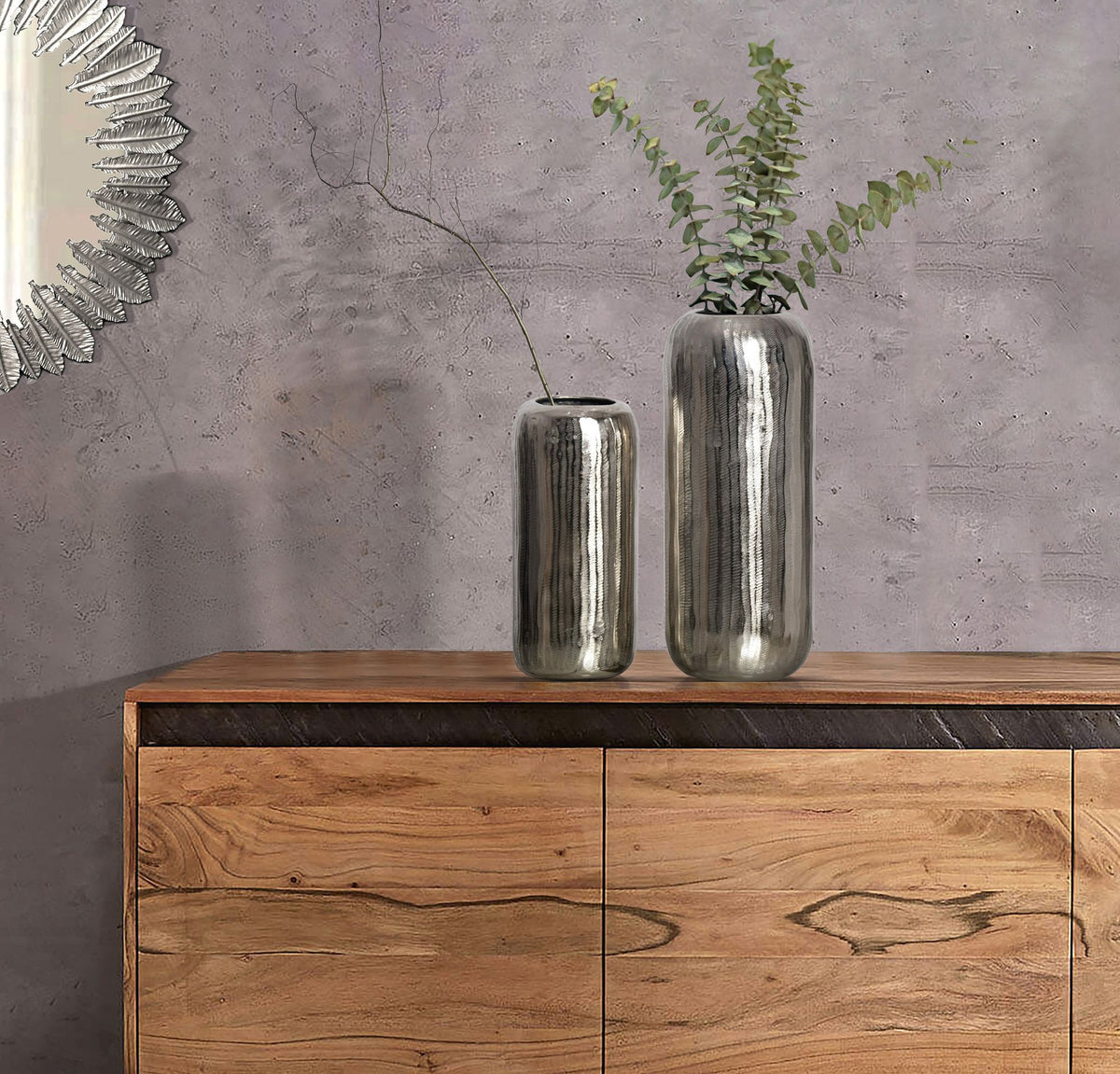 Decoratieve Vaas Set van 2 Aluminium Zilveren Cilinder