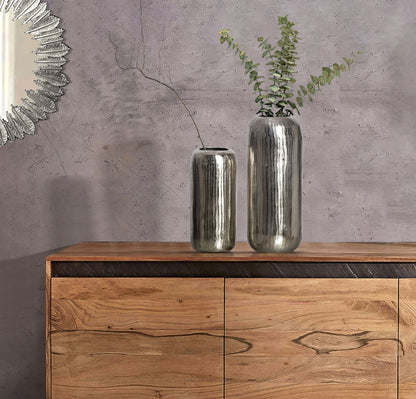 Decoratieve Vaas Set van 2 Aluminium Zilveren Cilinder