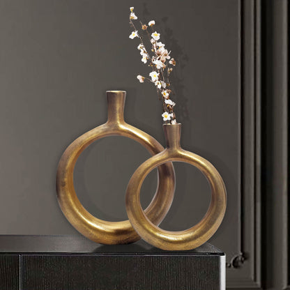 Decoratieve Vaas Set van 2 Aluminium Goud Donut