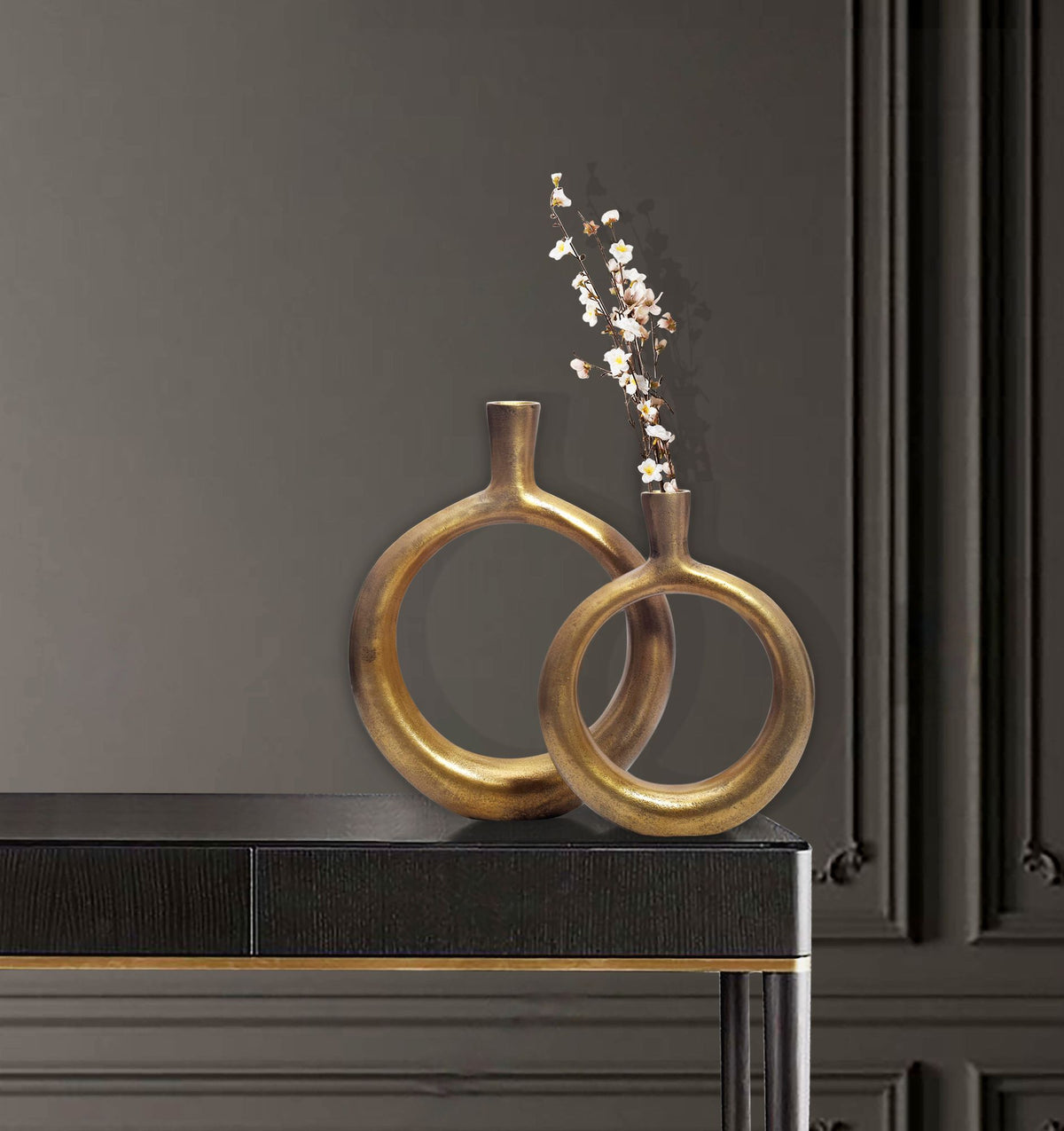 Decoratieve Vaas Set van 2 Aluminium Goud Donut