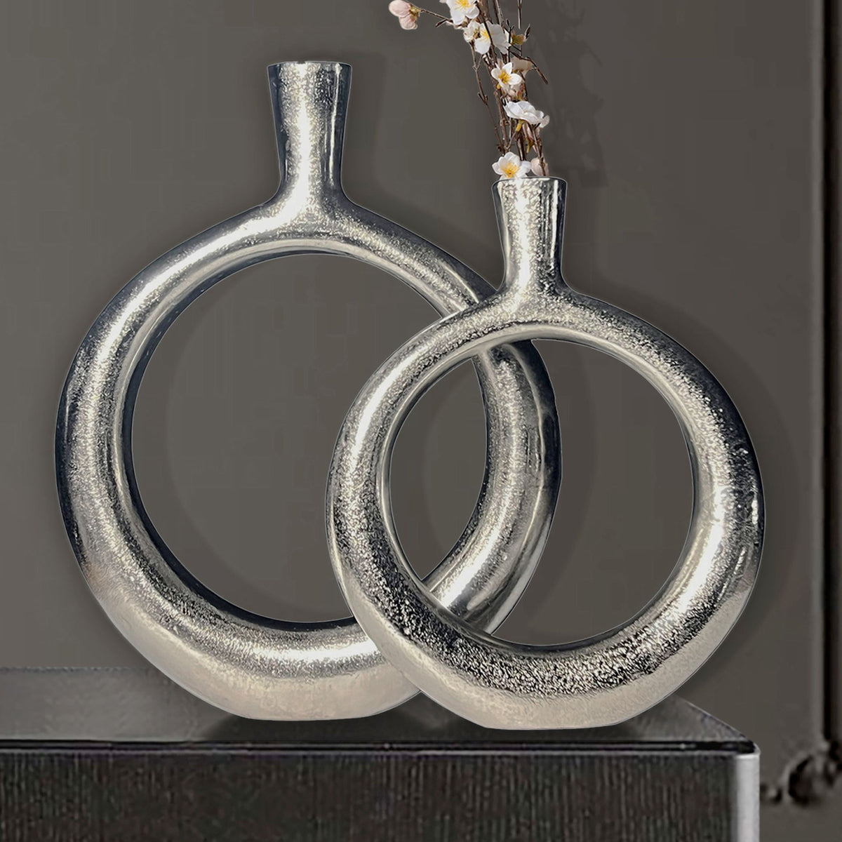 Decoratieve Vaas Set van 2 Aluminium Zilver Donut