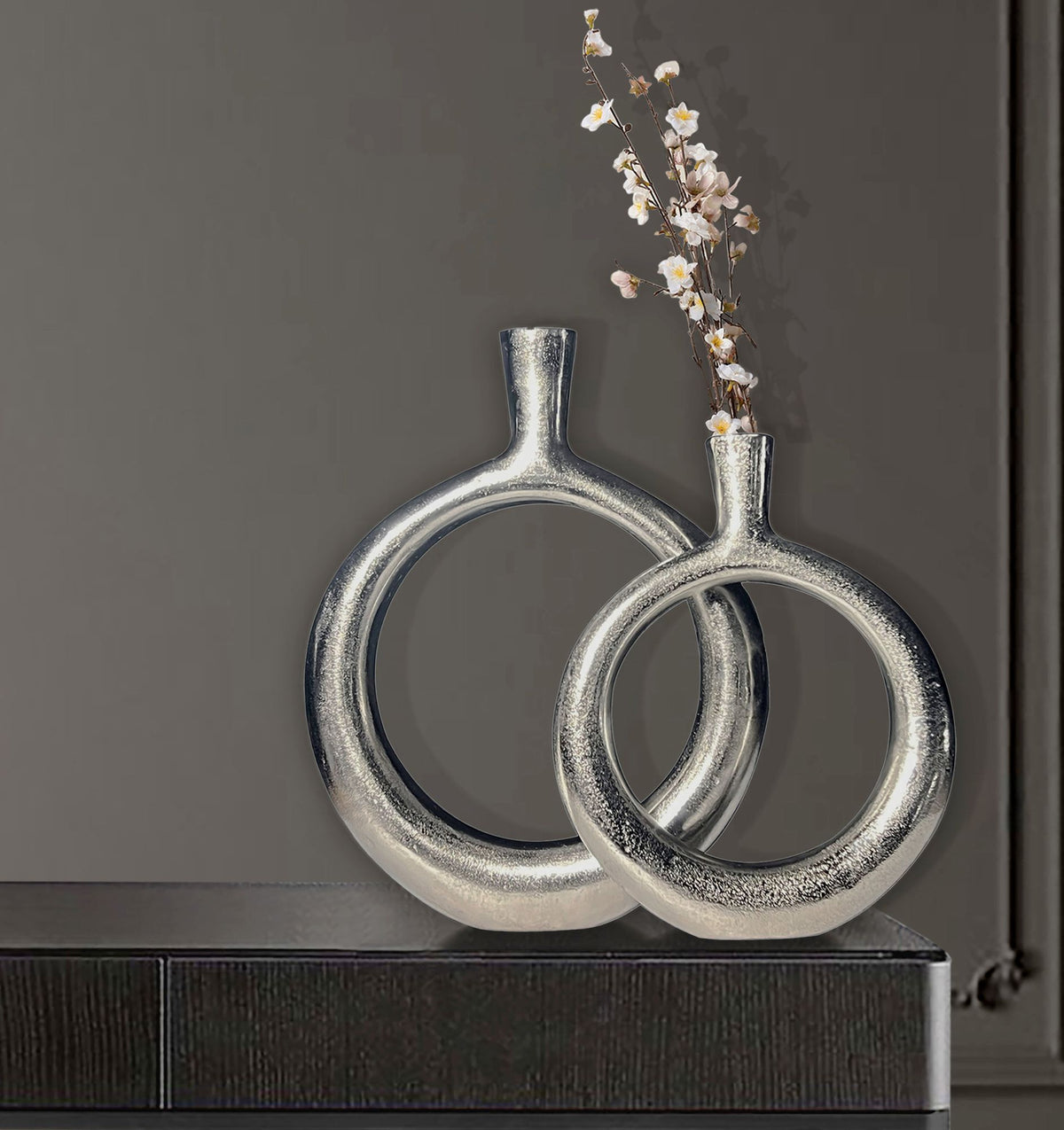 Decoratieve Vaas Set van 2 Aluminium Zilver Donut