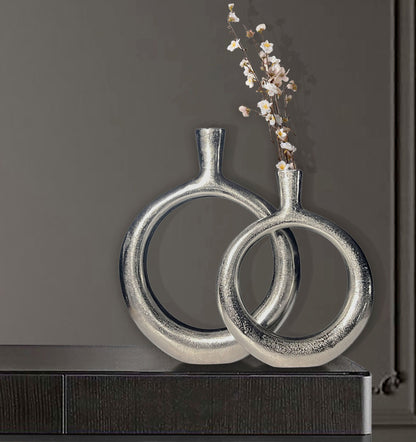 Decoratieve Vaas Set van 2 Aluminium Zilver Donut