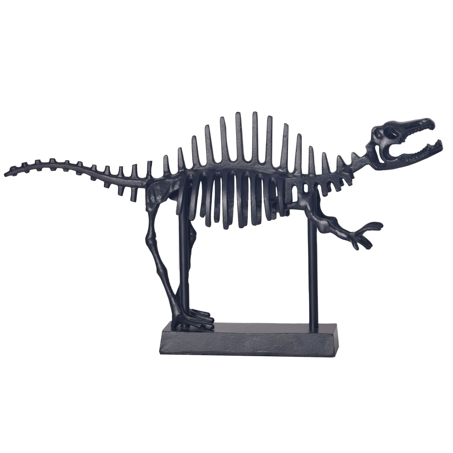 decoratieve figuur T-Rex fossiel aluminium zwart dinobeeld 62 cm met voet, design metalen decoratie aluminium modern, tafeldecoratie woondecoratie aluminium decoratie, decoratie woonaccessoire