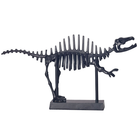 decoratieve figuur T-Rex fossiel aluminium zwart dinobeeld 62 cm met voet, design metalen decoratie aluminium modern, tafeldecoratie woondecoratie aluminium decoratie, decoratie woonaccessoire