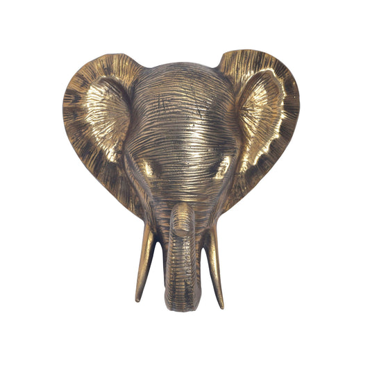 wanddecoratie olifant aluminium goud Afrika 41 cm dierenkop, design wanddecoratie metalen decoratie aluminium modern, woondecoratie exotisch, wandsculptuur decoratie woonaccessoire