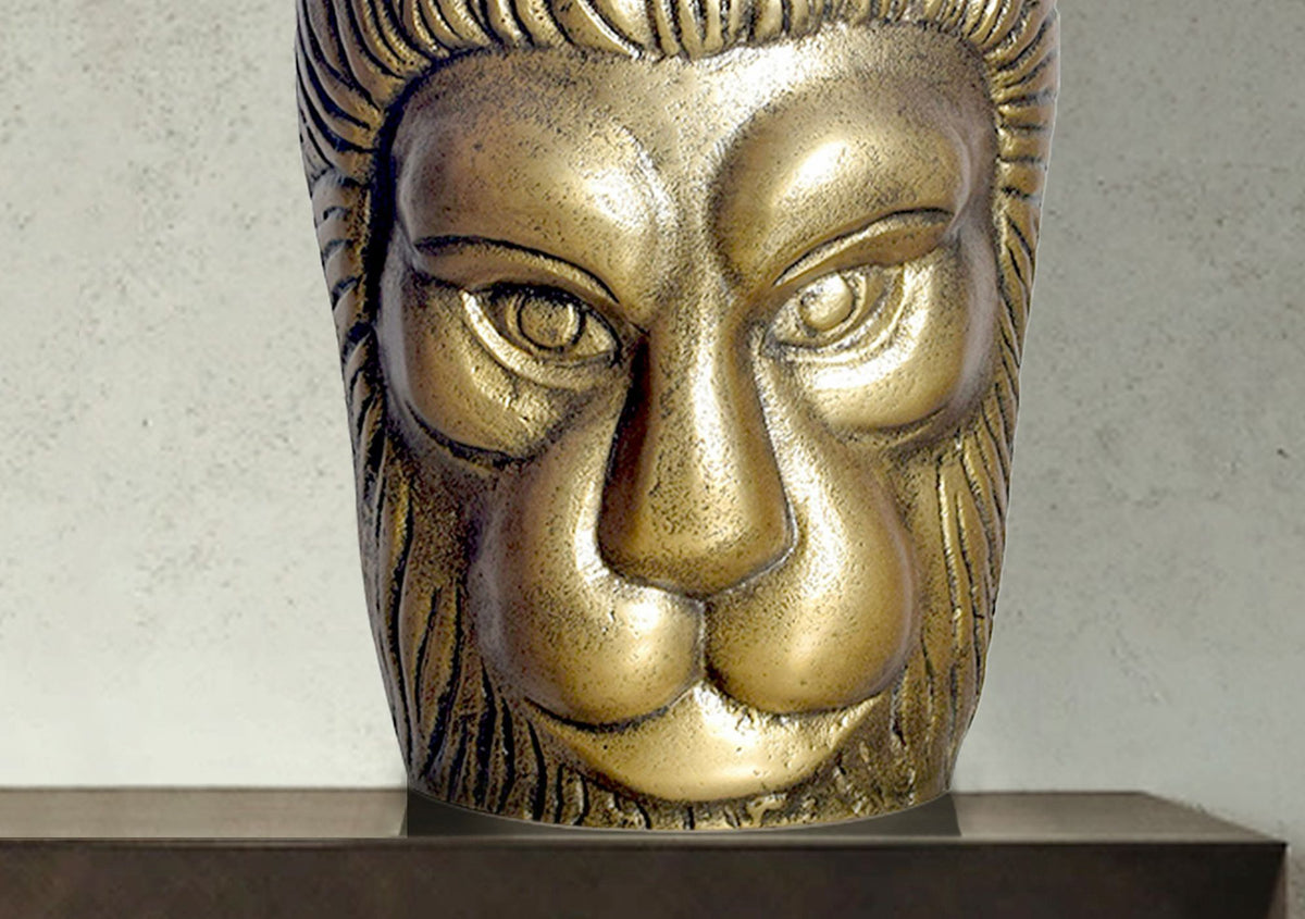 Decoratieve vaas Leeuwenkop 21 cm Aluminium Goud