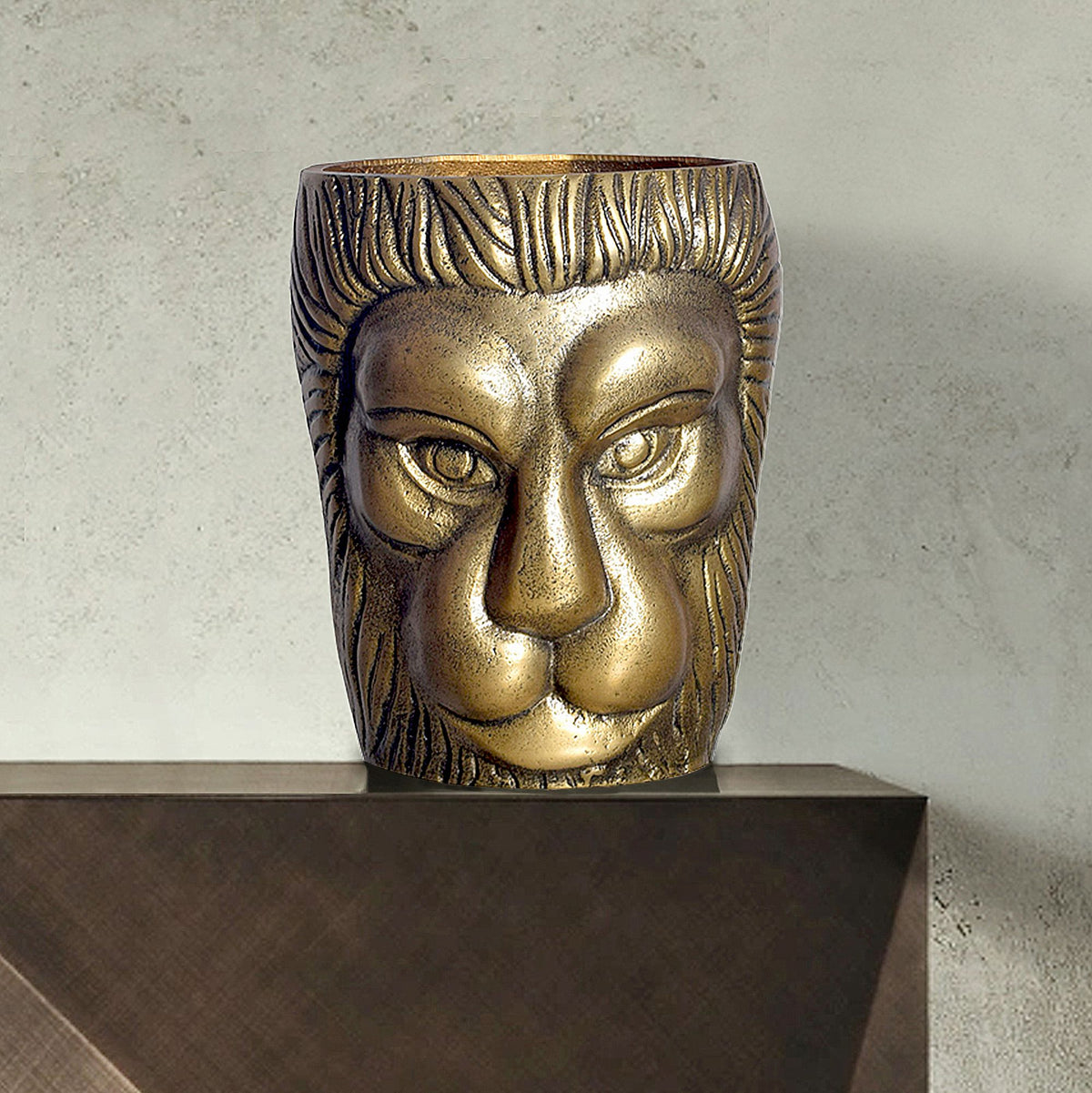Decoratieve vaas Leeuwenkop 21 cm Aluminium Goud