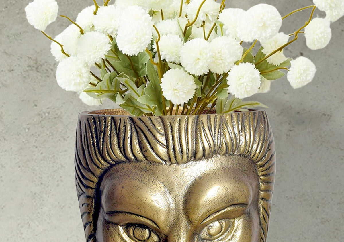 Decoratieve vaas Leeuwenkop 21 cm Aluminium Goud