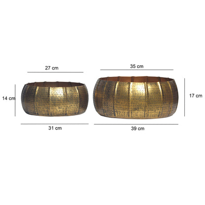 Plantenbakset van 2 metalen plantenbakken goud, design