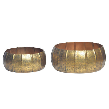 Plantenbakset van 2 metalen plantenbakken goud, design