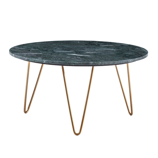 Salontafel Echt Marmer Groen 70x70x35 cm Salontafel Metaal Goud, Design Statief Woonkamertafel Rond Modern, Loungetafel Groot, Salontafel Haarspeldpoten