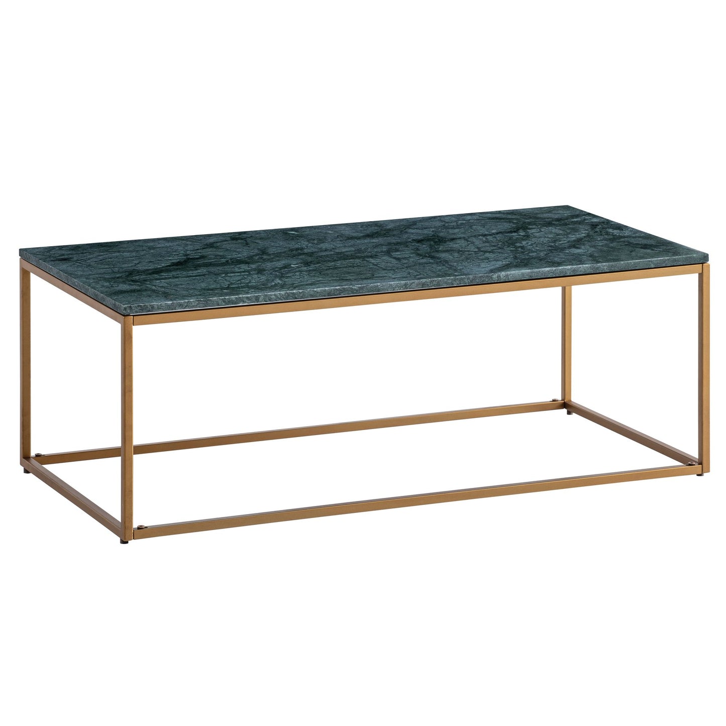 Salontafel Echt Marmer Groen 100x50x35 cm Salontafel Metaal Goud, Design Woonkamertafel Rechthoekig, Marmeren Tafel Loungetafel Groot, Salontafel Modern