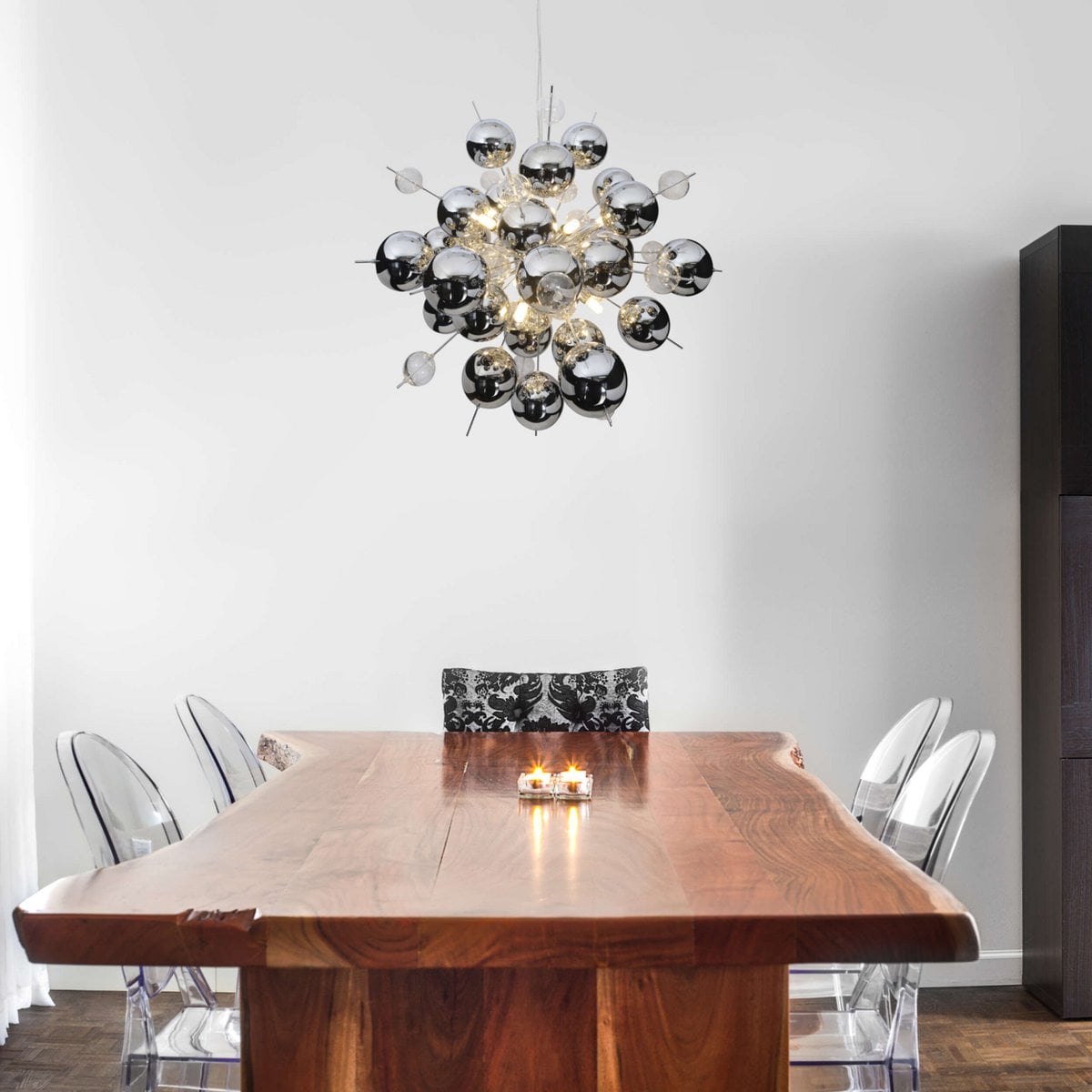 Hanger lamp "explosie" chroom gemaakt van metaal en glas, G9 -versies, hangende lamp voor eetkamer, woonkamer, gang of kantoor, Øca. 65 cm