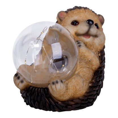 LED Solar Lamp "Hedgehog" voor terras en tuin, gemaakt van bruin plastic, met stevig ingebouwde LED's, decoratielamp voor buiten 17 x 14.