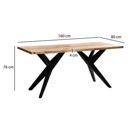 Eetkamertafel 160x80x76 cm Acacia Massief Hout Metaal Eettafel Loft Stijl
